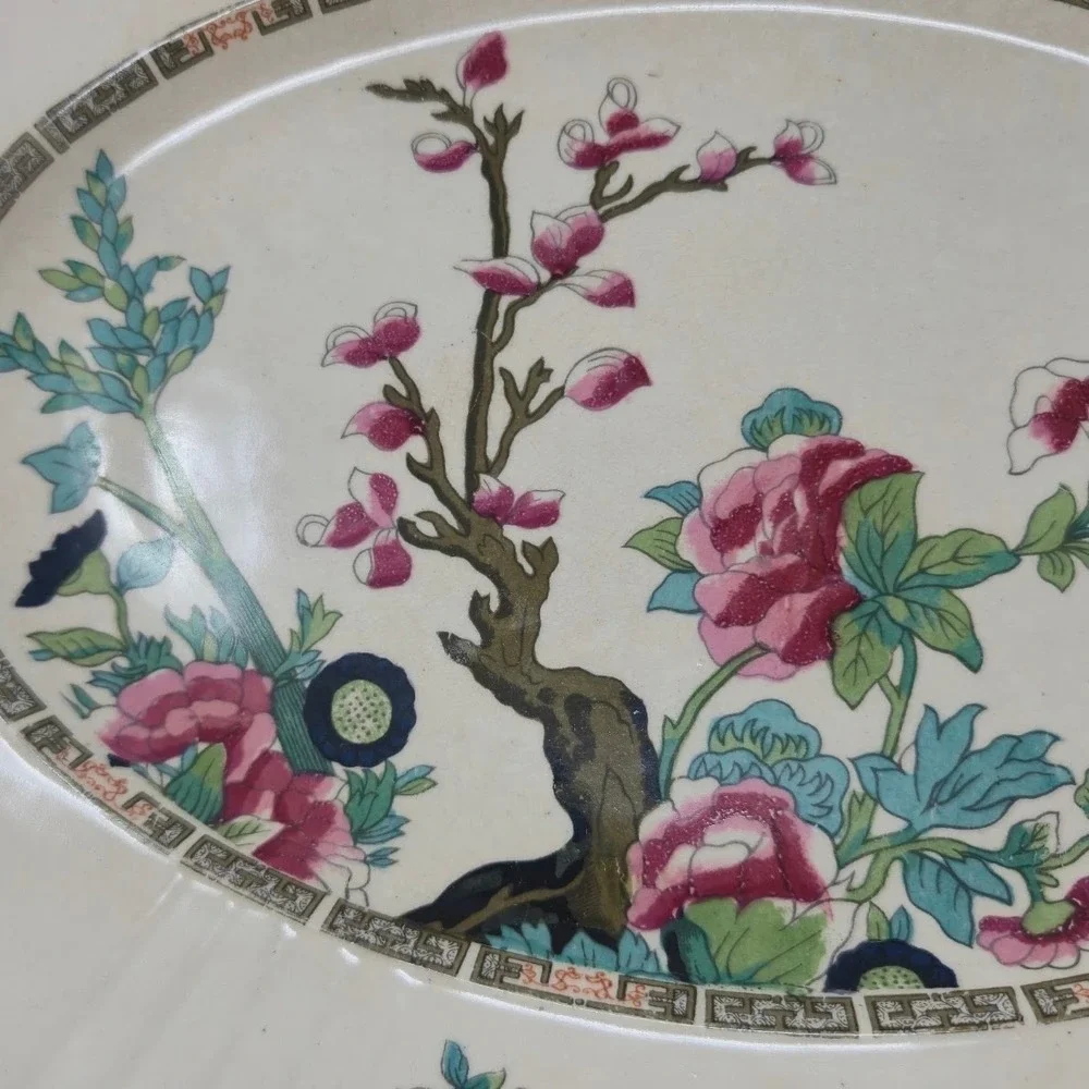 Vintage Myott Staffordshire England Floral Tree Oval Platter 14.75